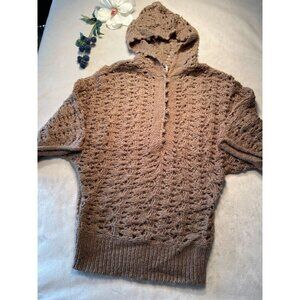Free People Womens Crochet Knit Hooded Sweater Brown Cottagecore Y2K Twee Boho